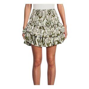 NWT‎ Misa Womens Evienne Mini Skirt Olive Green & Off-White Tiered  S